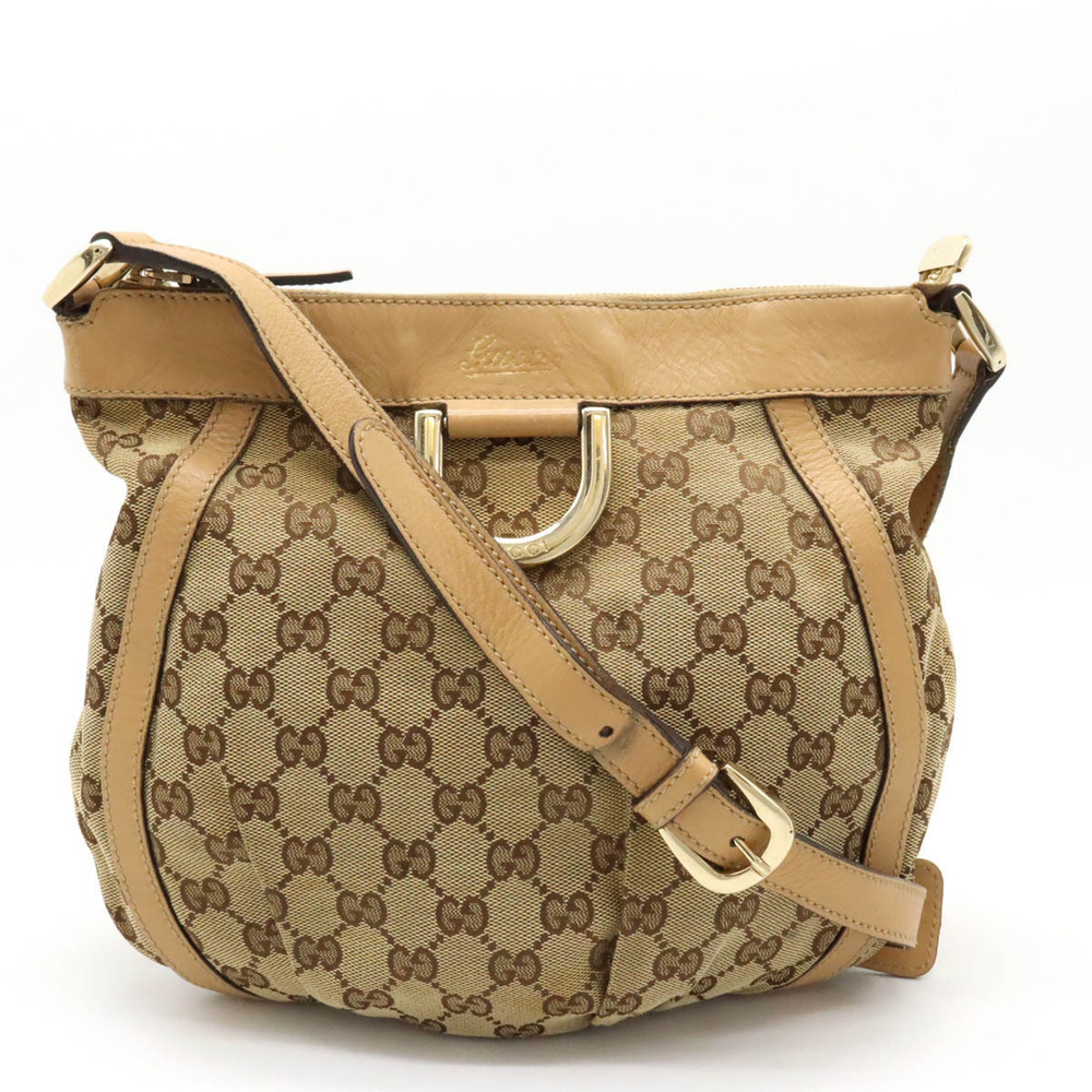 Gucci GG Canvas Abbey Crossbody Bag Leather Beige Cream Peach